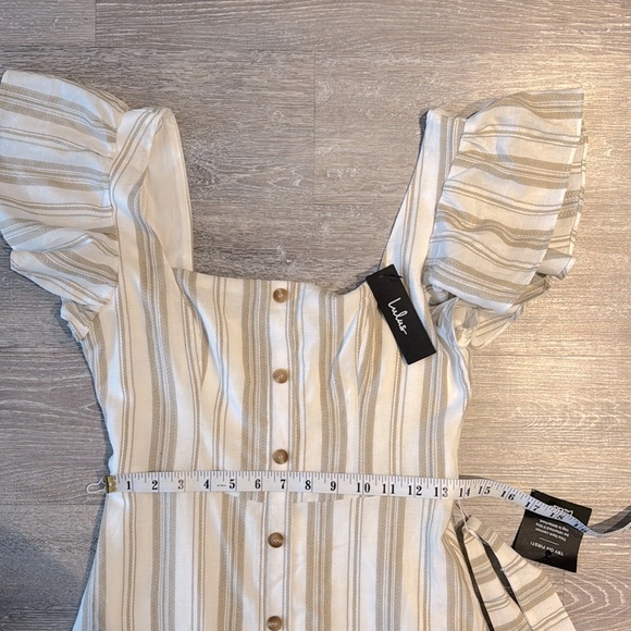 BNWT Lulus Mediterranean Moves White Striped Flutter Sleeve Midi Dress - Picture 12 of 14